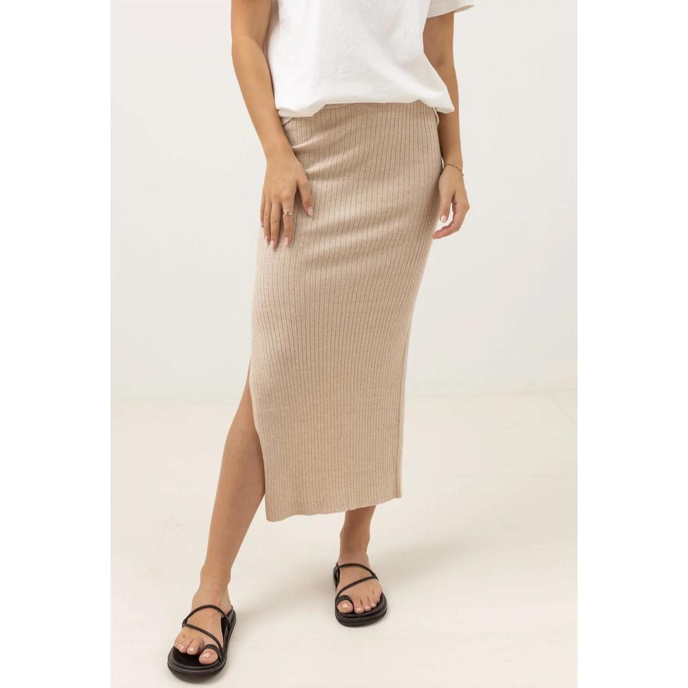 NEW RHYTHM. hayman knit midi skirt in oatmeal